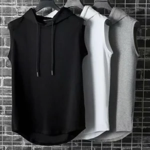 Muscle Hoodie Vest Sleeveless Bodybuilding Gym Workout Fitness Shirt